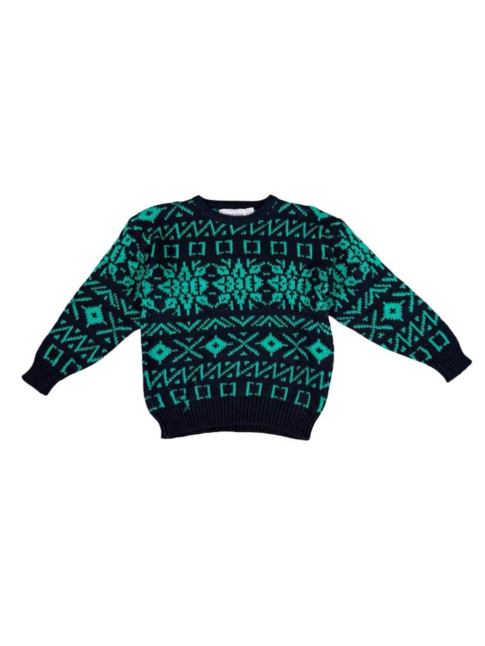 Vintage 1990s The Import Workshop Black Green Acrylic Sweater
